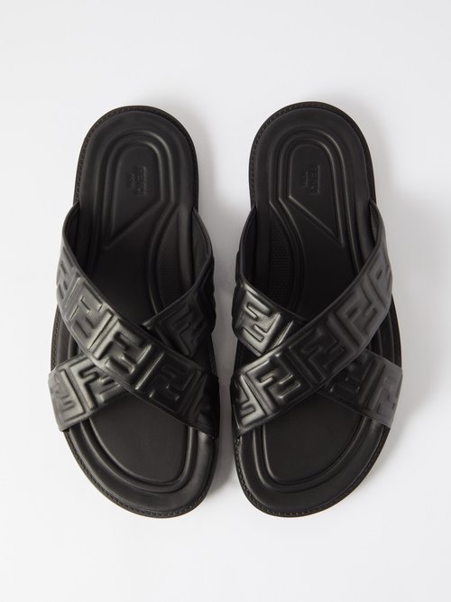 Fendi logo embossed slides hot sale