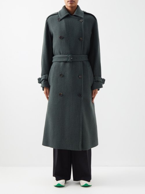 The Row - Beyza Belted Brushed-twill Coat - Womens - Dark Green
