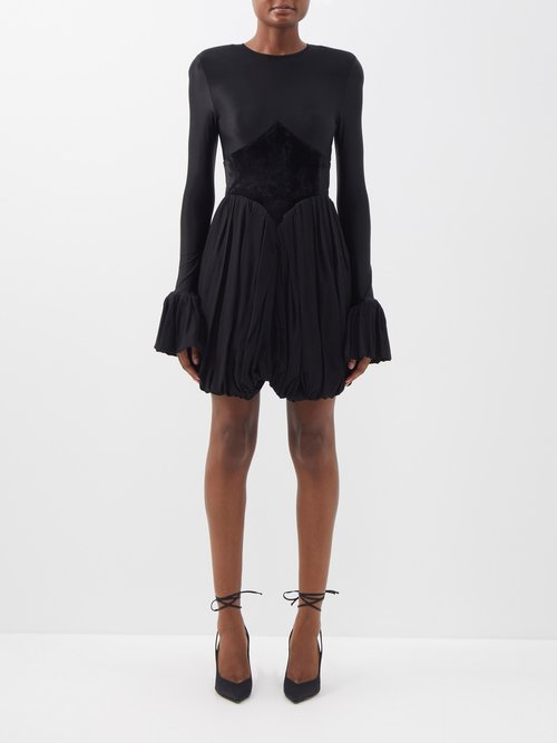 Paco Rabanne - Velvet-panel Satin And Crepe Mini Dress Black