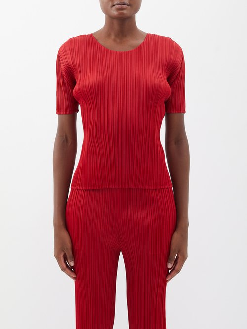 Pleats Please Issey Miyake Short-sleeved Technical-pleated Jersey Top
