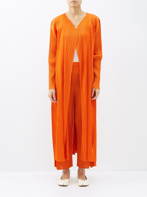 Pleats Please Issey Miyake Technical-pleated Coat In Orange