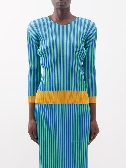 Pleats Please Issey Miyake Striped Technical-pleated Top