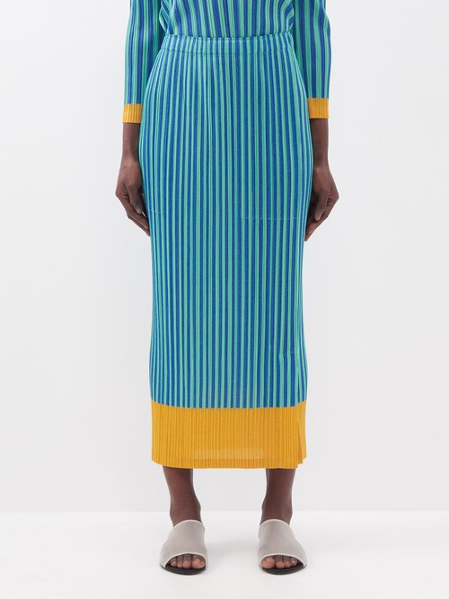 Pleats Please Issey Miyake Striped Technical-pleated Pencil Skirt