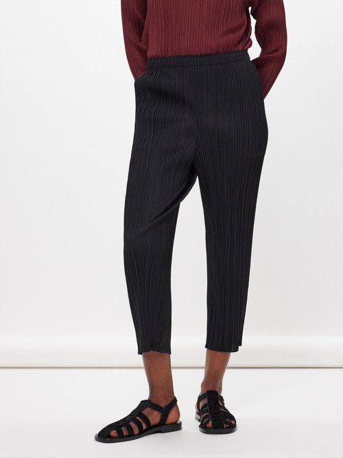Pleats Please Issey Miyake Cropped Technical-pleated Knit Trousers