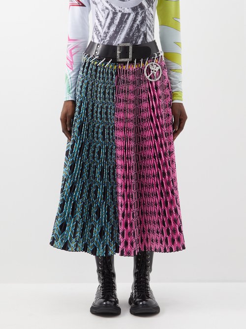 Chopova Lowena - Belted Argyle-print Midi Skirt - Womens - Black Multi