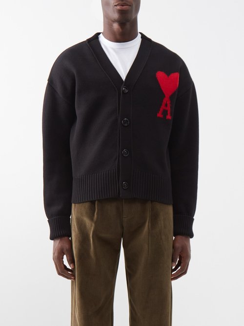 Ami - Ami De Caur-logo Wool Cardigan - Mens - Black