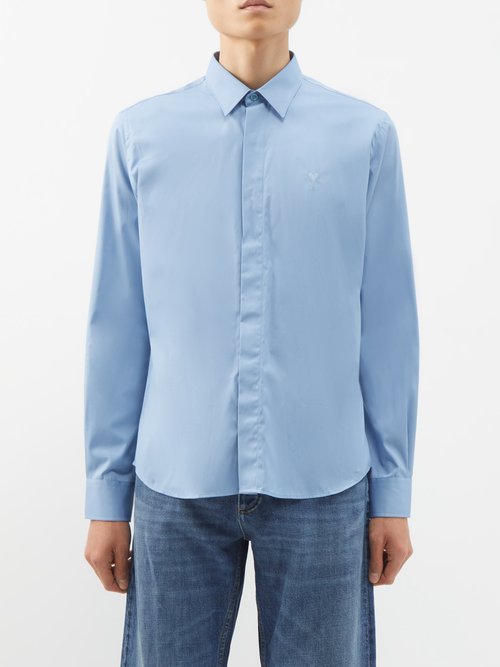Ami - Ami De Caur-logo Organic-cotton Shirt - Mens - Blue