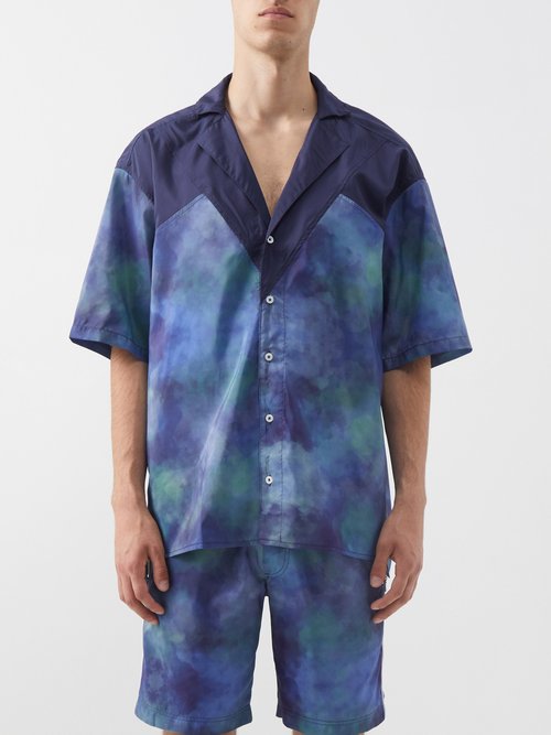 Ahluwalia Robyn Double-collar Recycled Shell Shirt In Blue