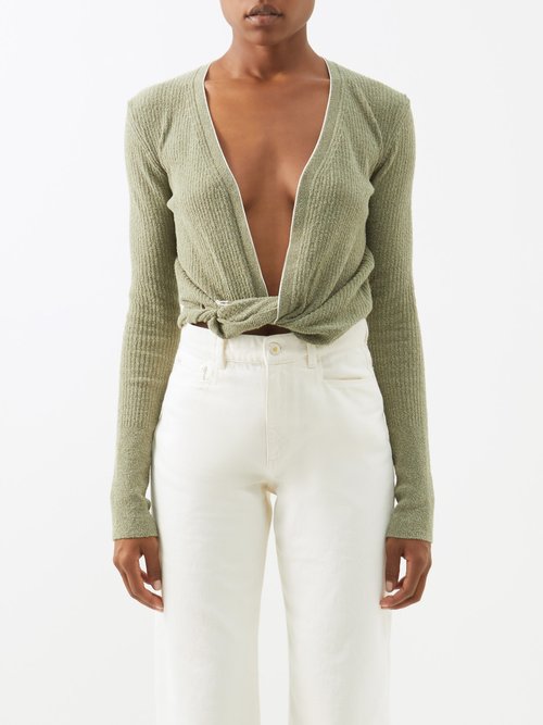 Jacquemus - Noue Cotton-blend Knitted Wrap Top Light Khaki