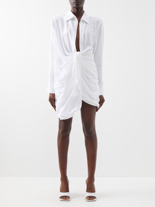 Jacquemus - Bahia Knotted Twill Mini Shirt Dress White
