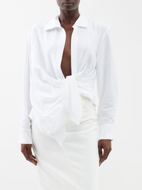 jacquemus - bahia plunge-neck tie shirt womens white