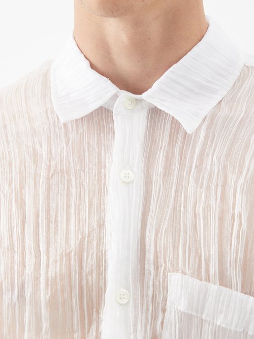 Initial Crinkled Sheer-tulle Shirt In White