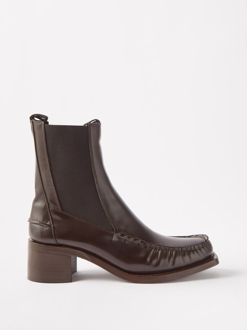 Hereu Alda Block-heel Leather Ankle Boots In Dark Brown
