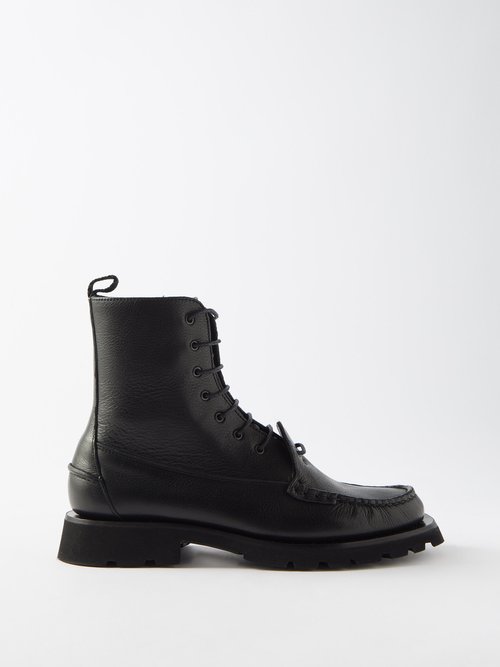 Hereu - Cordo Leather Lace-up Boots Black