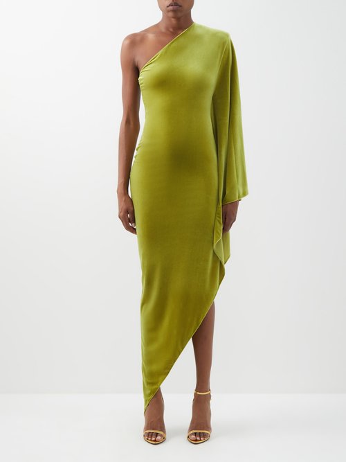 Buy Alexandre Vauthier - Asymmetric Draped-velour Dress Green online - shop best Alexandre Vauthier clothing sales