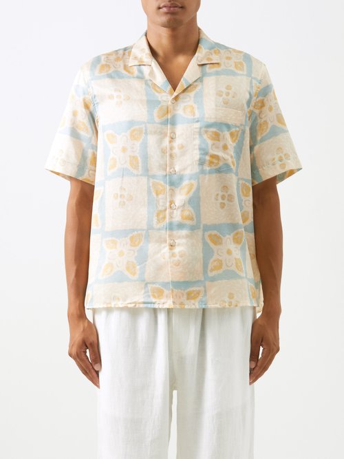 commas - cuban-collar sundial-print silk-blend shirt mens multi