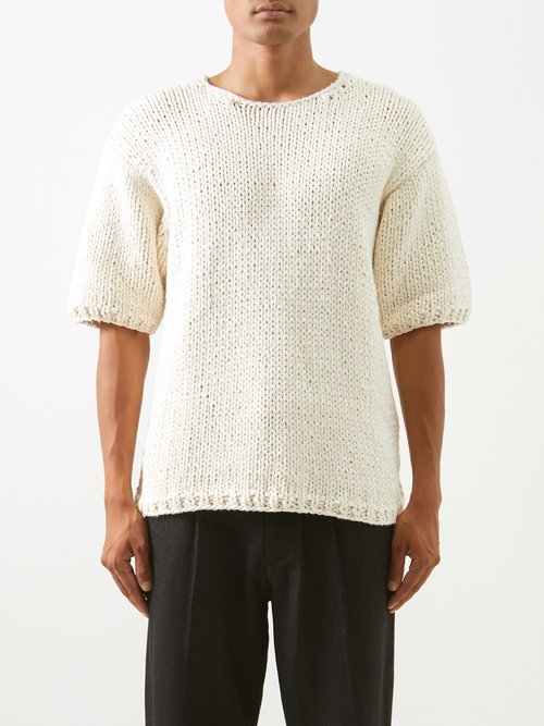 commas - short-sleeved organic-cotton sweater mens cream