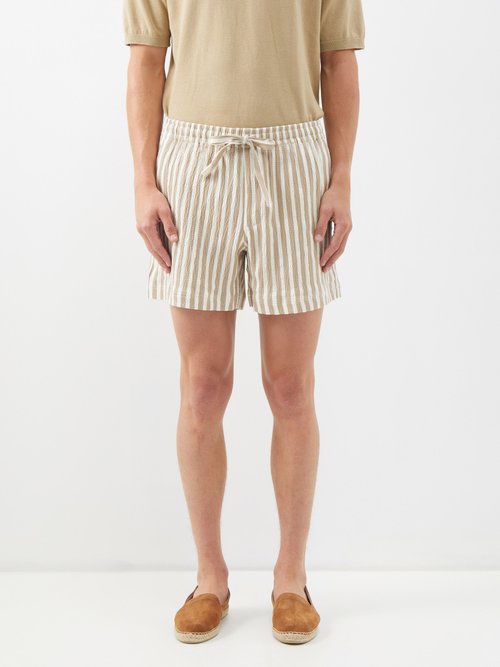 commas - lounge striped cotton-blend seersucker shorts mens brown multi