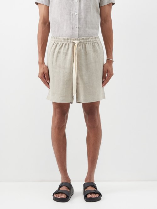 commas - drawstring-waist linen shorts mens cream