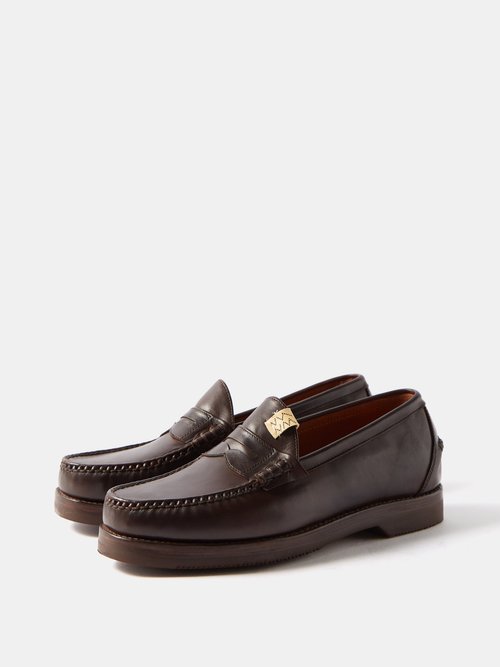 Fabro Folk Leather Penny Loafers In Brown