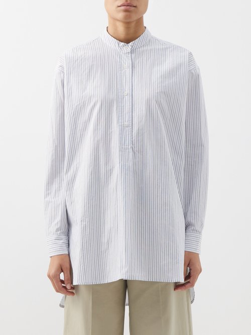 Cawley Studio - Ines Striped Cotton Tunic Shirt Blue White
