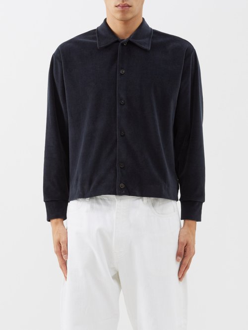 lady white co. - cropped cotton-blend velour overshirt mens navy