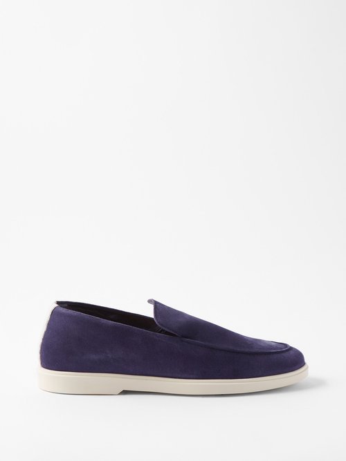 Frescobol Carioca Miguel Leather-trimmed Suede Loafers In Blue
