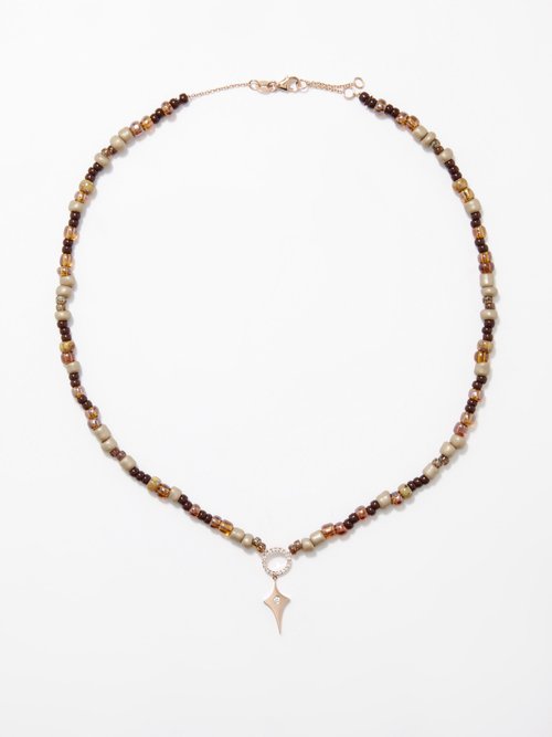 Diane Kordas Shield Diamond, Amber & 14kt Gold Necklace