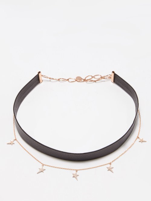 Diane Kordas Diamond, 18kt Gold & Leather Choker Necklace