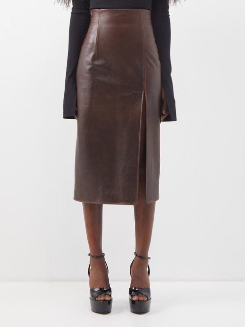 16Arlington Fonda High-rise Leather Midi Skirt