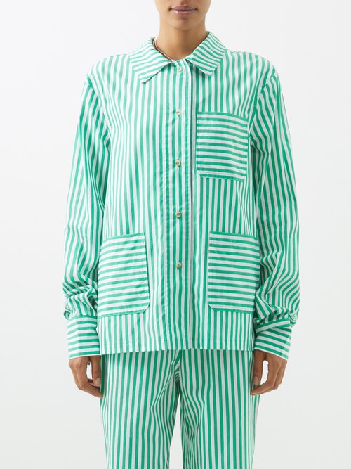 Caro Editions - Patch-pocket Striped Cotton Shirt Green White