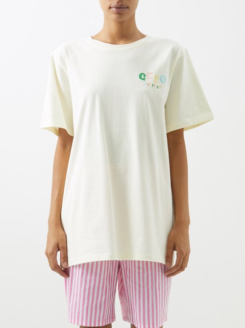 Caro Editions - Logo-embroidered Organic Cotton-jersey T-shirt White Multi