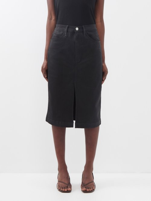 Slit-front Coated-denim Midi Skirt