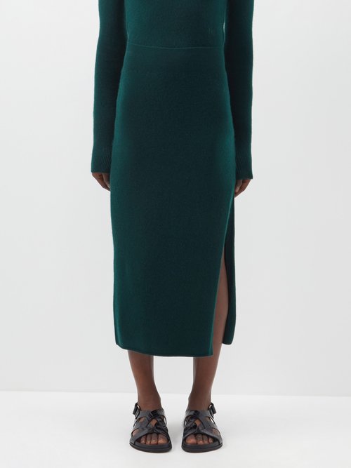 Side-slit Cashmere-blend Pencil Skirt