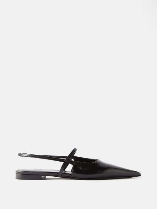 Toteme - The Sharp Point-toe Leather Flats - Womens - Black