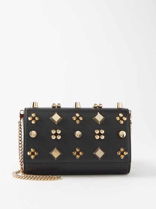 Christian Louboutin - Paloma Studded Leather Clutch Bag Black Gold