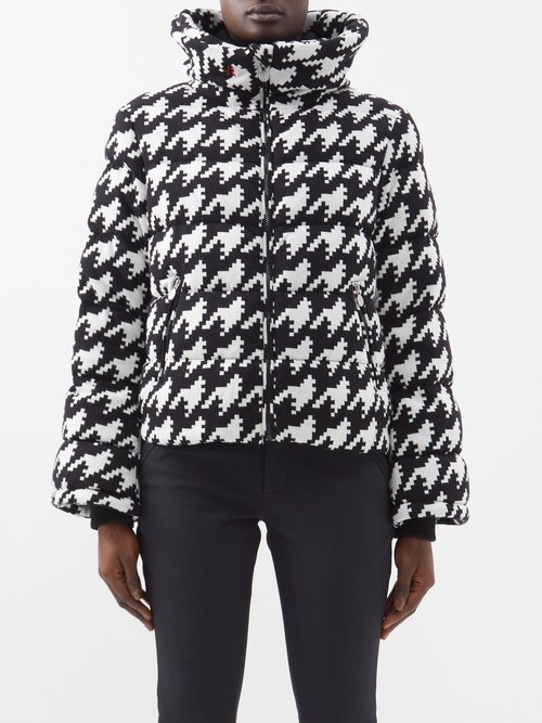Perfect Moment - Flare Houndstooth Quilted Down Ski Jacket - Womens - Black White