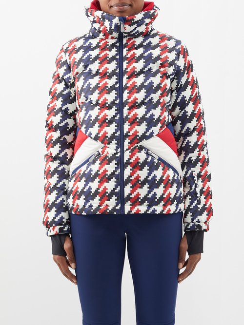 Perfect Moment - Après Duvet Houndstooth Down Ski Jacket - Womens - Red White Blue