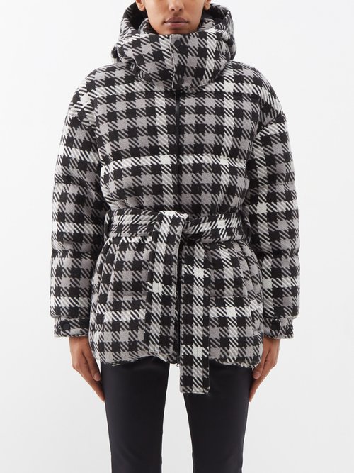 Perfect Moment - Houndstooth-jacquard Hooded Down Ski Jacket - Womens - Black White