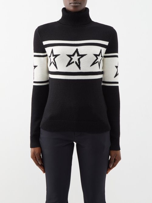 Perfect Moment - Chopper Star-jacquard Merino Roll-neck Sweater - Womens - Black White