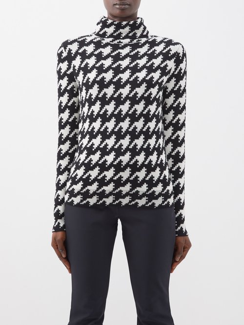 Perfect Moment - Houndstooth-jacquard Roll-neck Merino Sweater - Womens - Black White