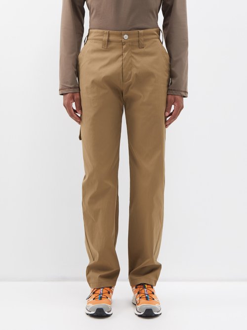 Affxwrks Flap-pocket Twill Trousers In Khaki Brown