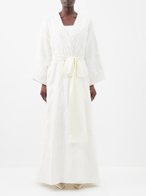 Marta Ferri Embroidered Linen-blend Maxi Wrap Jacket In White