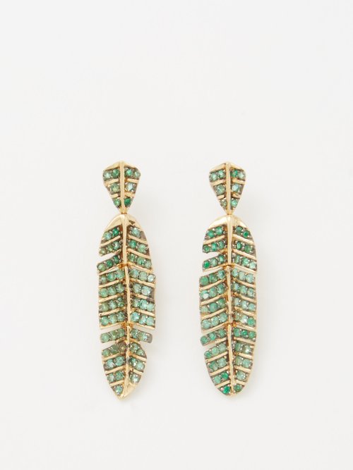Jade Jagger Emerald & 18kt Gold Leaf Earrings