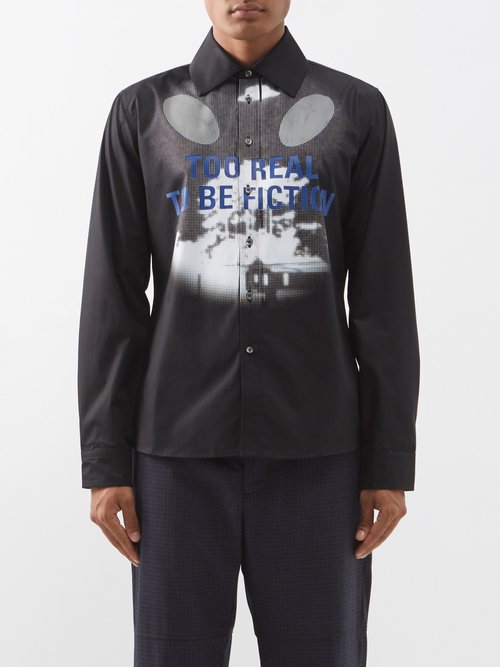 walter van beirendonck - too real-print cotton-poplin shirt mens black multi