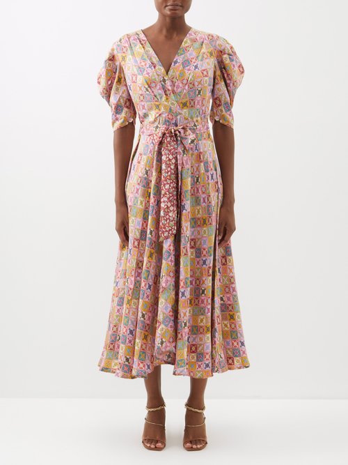 D'Ascoli Dawn Patchwork-print Silk-twill Midi Dress