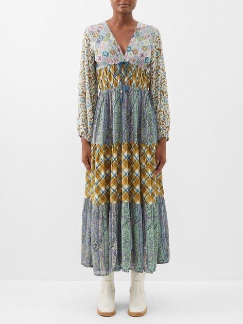 D'Ascoli Reed V-neck Silk-georgette Maxi Dress