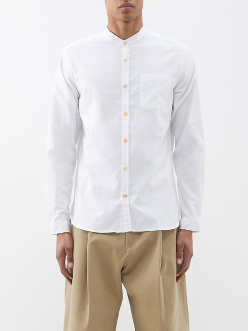 Oliver Spencer Brecon Grandad-collar Organic-cotton Shirt In White