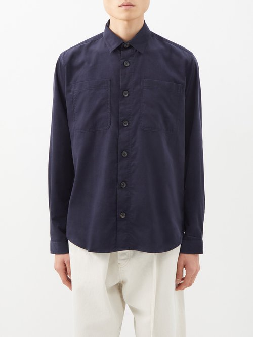 Oliver Spencer Treviscoe Organic-cotton Corduroy Shirt In Navy