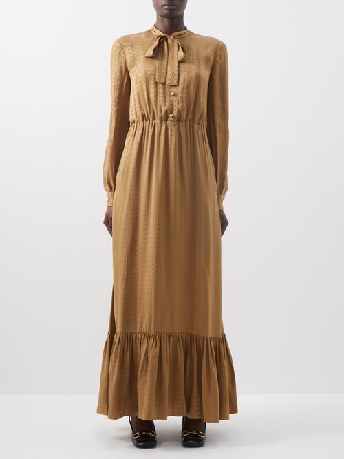 Gucci – GG-jacquard Silk Maxi Shirt Dress Light Brown